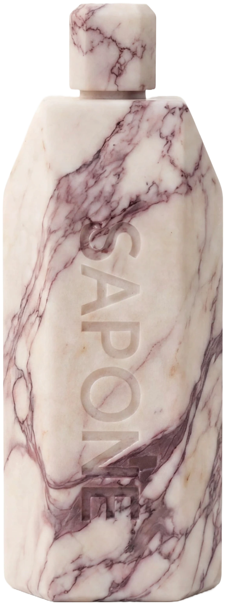 The Sapone bottle: a marble soap shell with shampoo sealed inside